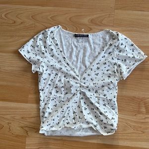 Brandy Melville White and Black Floral Top